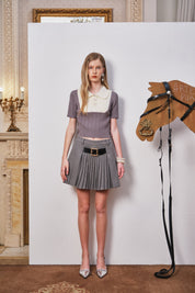 Grey Colorblock Knit Short-Sleeve Top