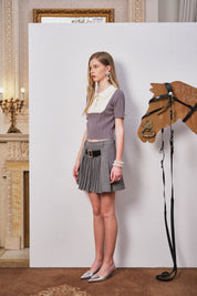 Grey Colorblock Knit Short-Sleeve Top