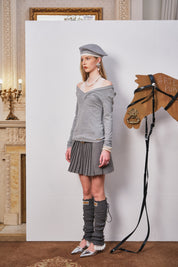 Grey Lace-Trim Knit Top