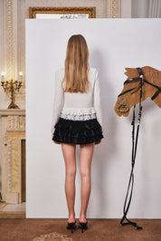 White Knit Cardigan with Pearl-Embellished Floral Accents