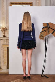 Navy Fitted Twist-Front Long Sleeve Top