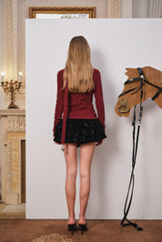 Red Fitted Twist-Front Long Sleeve Top