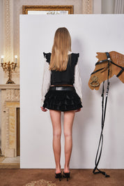 Black Contrast Lace Knit Shirt