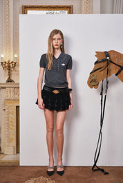 Dark Gray Rhinestone Collar Cropped Top