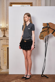 Dark Gray Rhinestone Collar Cropped Top