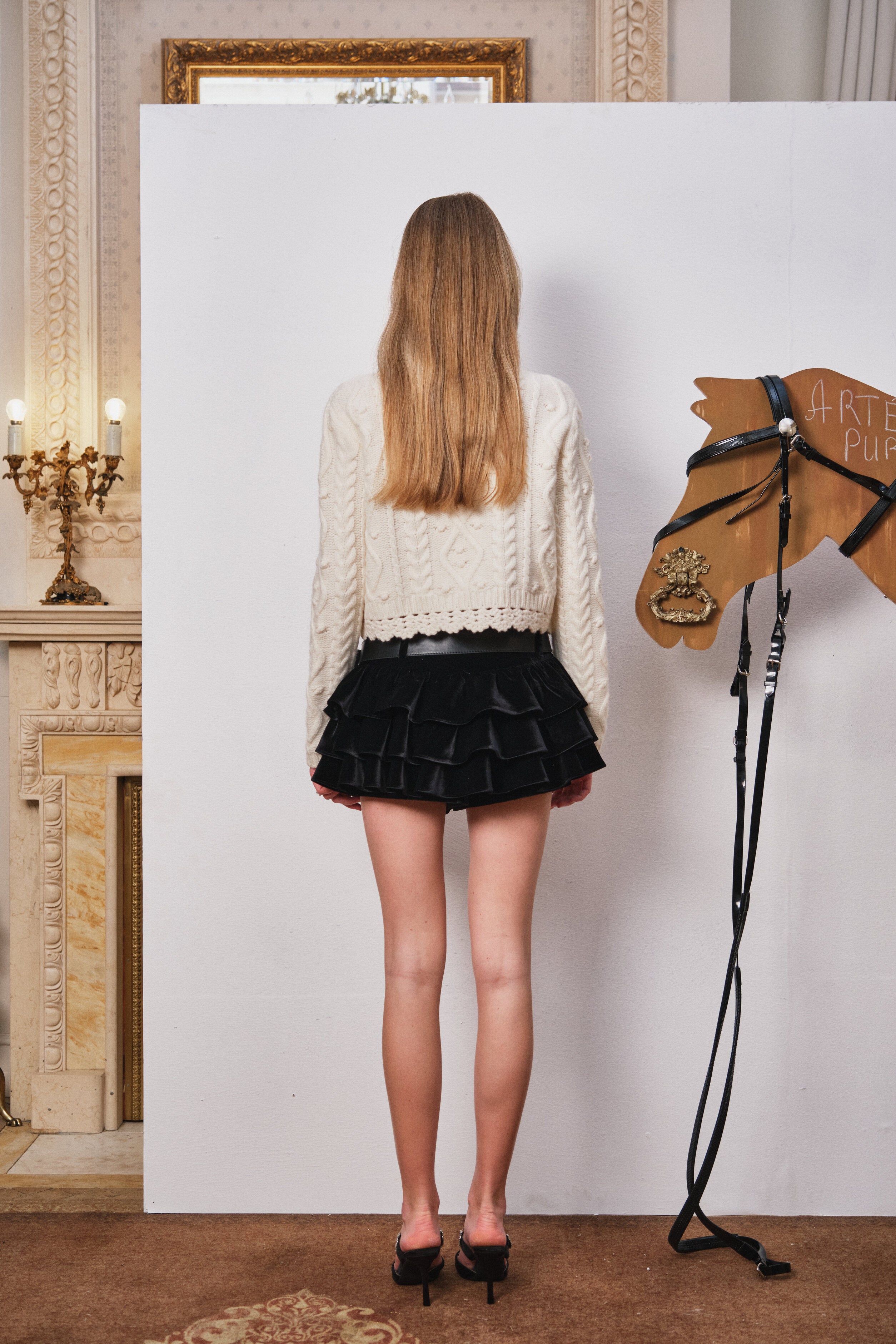 Ivory Wool Knit Cardigan with Bow Trim