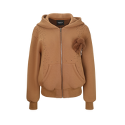 Brown hoodie with decorative elements on a white background
