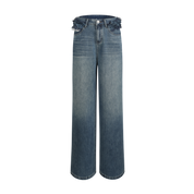 Blue Asymmetrical Lace Wide-Leg Denim Pants