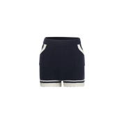 Navy Lace-Trimmed Knit Shorts