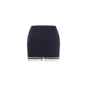 Navy Lace-Trimmed Knit Shorts