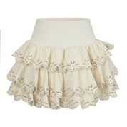 Ivory Laser-Cut Embossed Leather Tiered Skirt