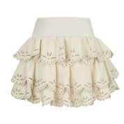 Ivory Laser-Cut Embossed Leather Tiered Skirt