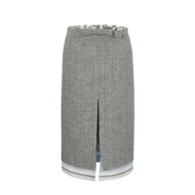 Gray Sequin-Waist Cable-Knit Midi Skirt