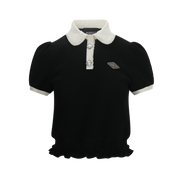Black Lace Polo Top