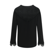 Black Printed Lace Hoodie Fleece Long T-Shirt