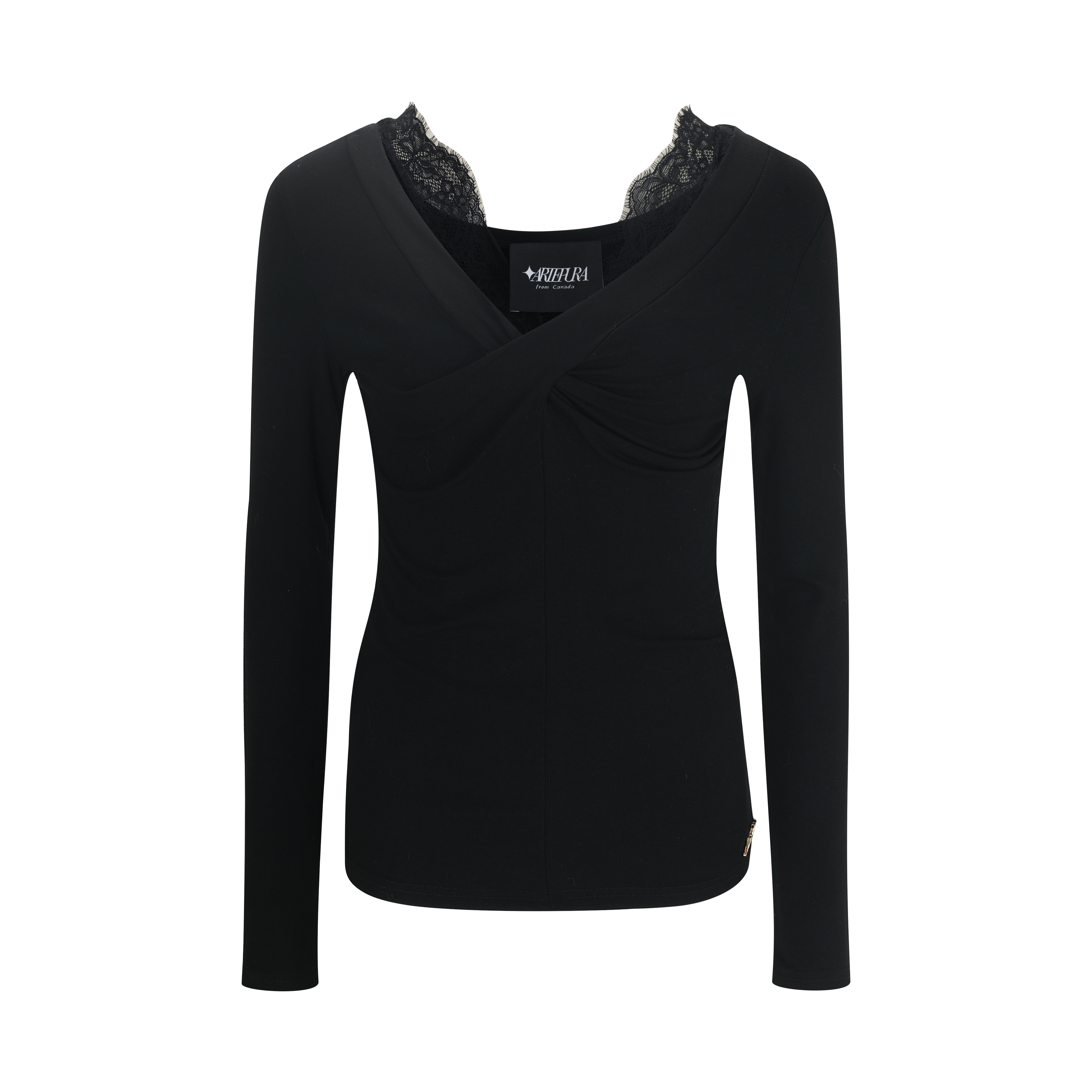 Black Lace-Trim Knit Top