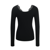 Black Lace-Trim Knit Top