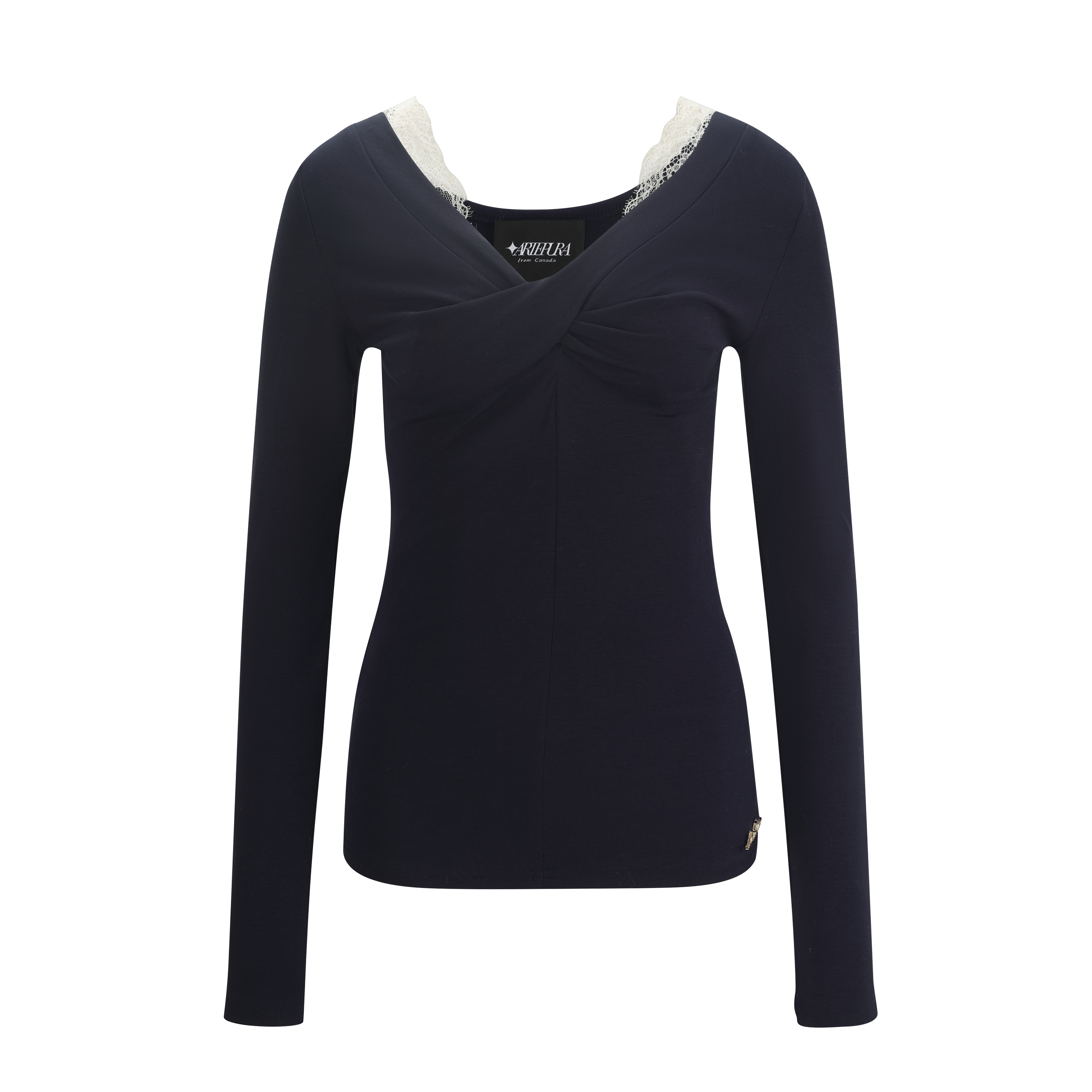 Navy Lace-Trim Knit Top