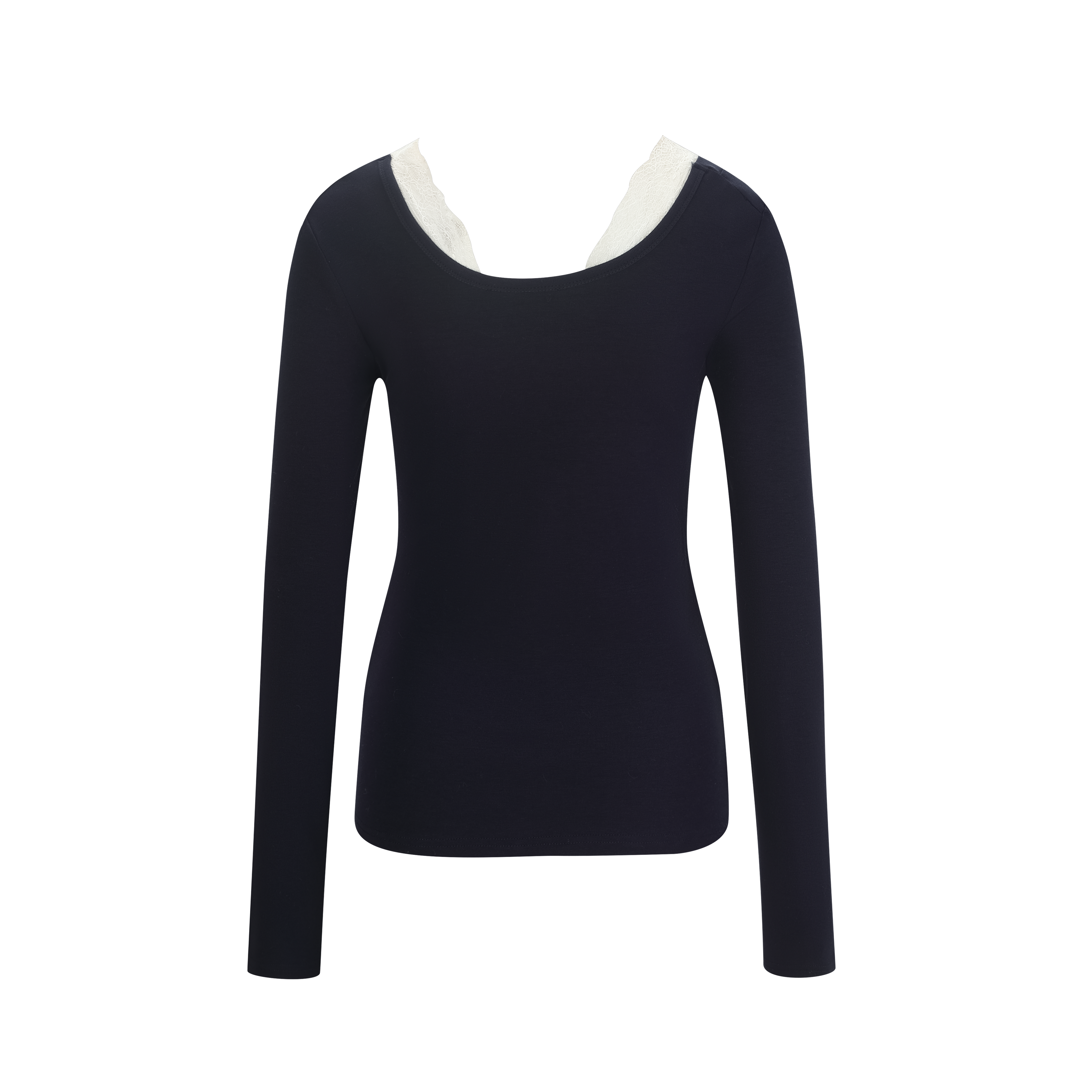 Navy Lace-Trim Knit Top