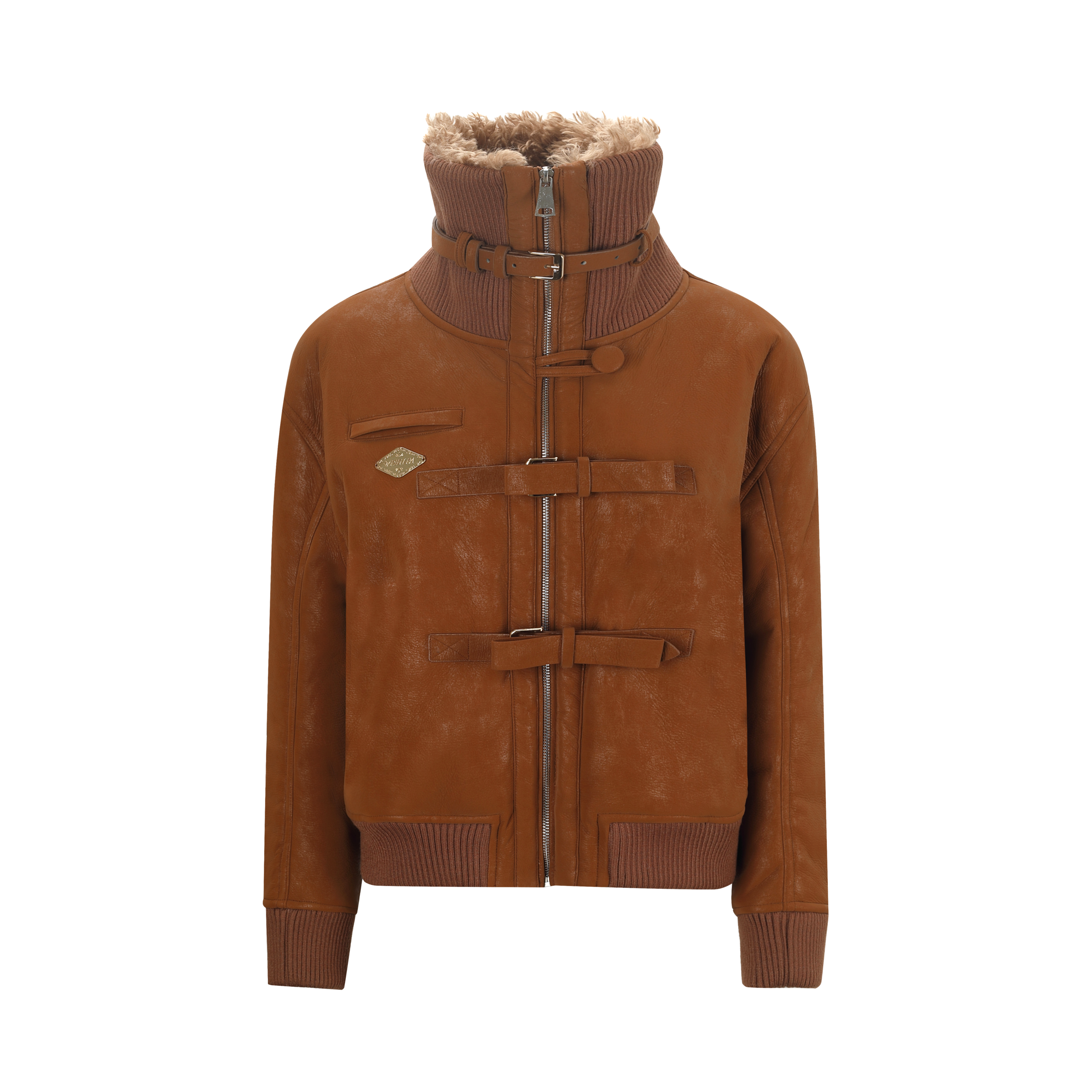 Dark Brown Belted Burnished Suede Shearling Coat