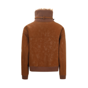 Dark Brown Belted Burnished Suede Shearling Coat