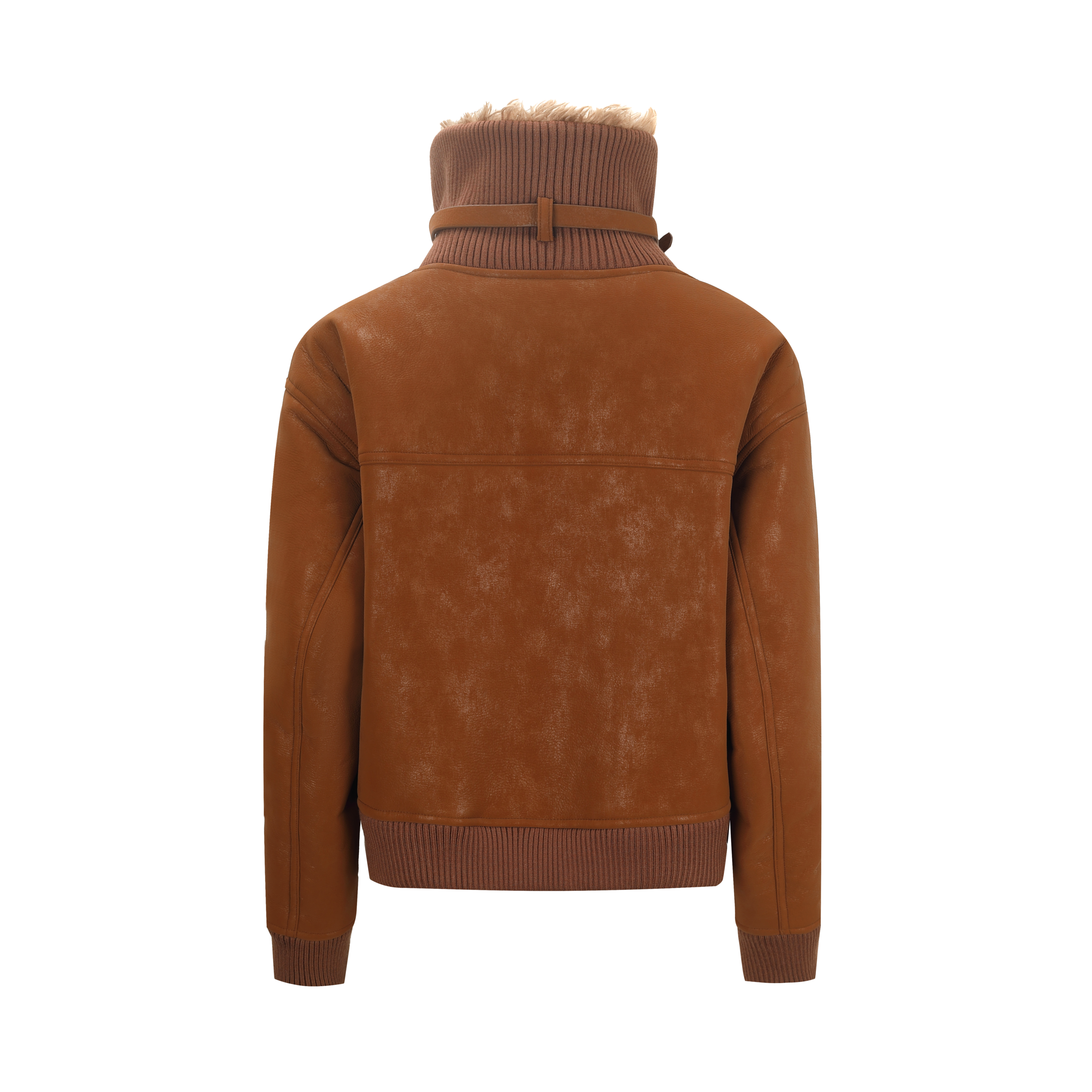 Dark Brown Belted Burnished Suede Shearling Coat