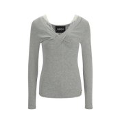 Grey Lace-Trim Knit Top