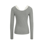 Grey Lace-Trim Knit Top