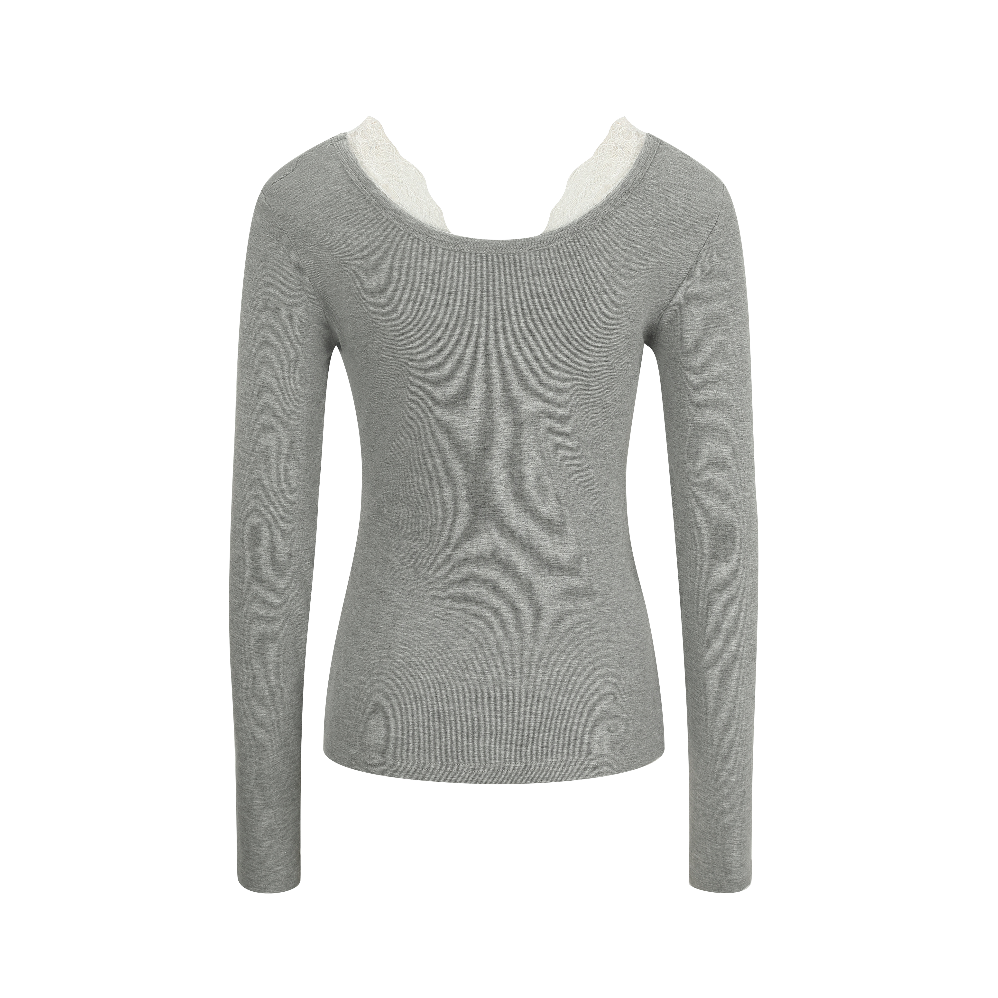 Grey Lace-Trim Knit Top