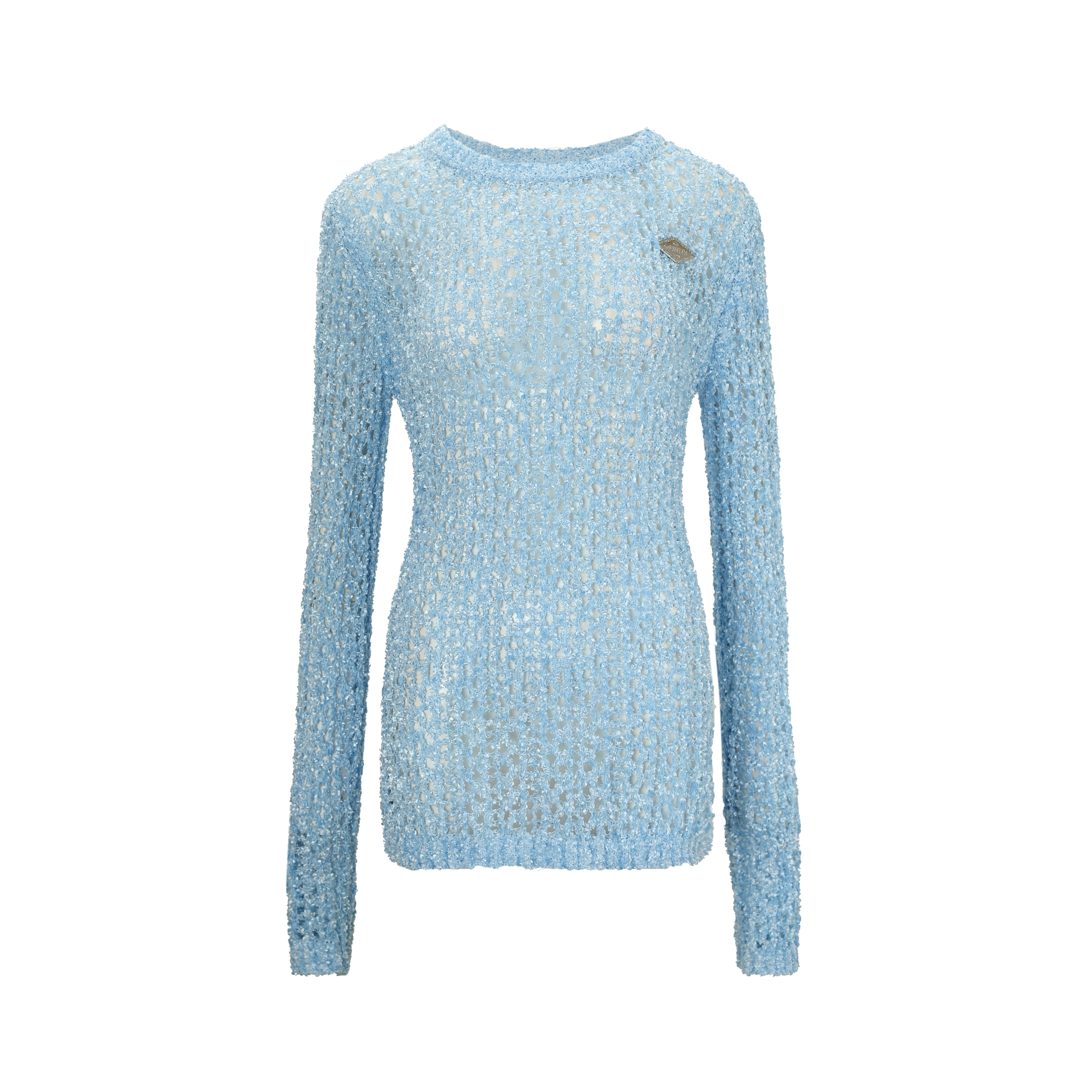 Blue Mesh Logo Patch Fishnet Top
