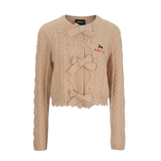 Smoke Pink Wool Knit Cardigan with Bow Trim