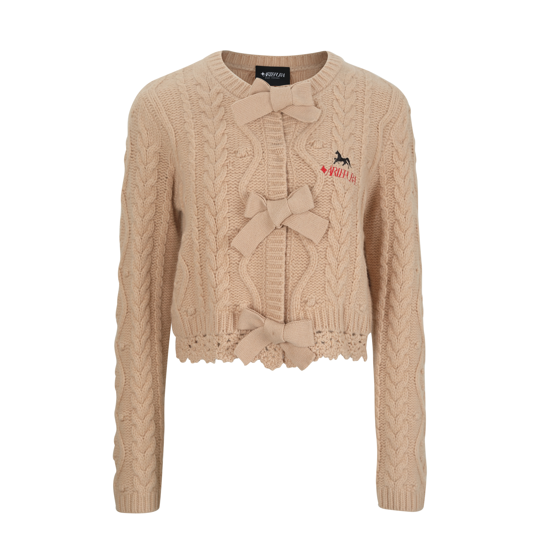 Smoke Pink Wool Knit Cardigan with Bow Trim