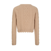 Smoke Pink Wool Knit Cardigan with Bow Trim