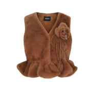 Brown Faux Fur Floral Vest