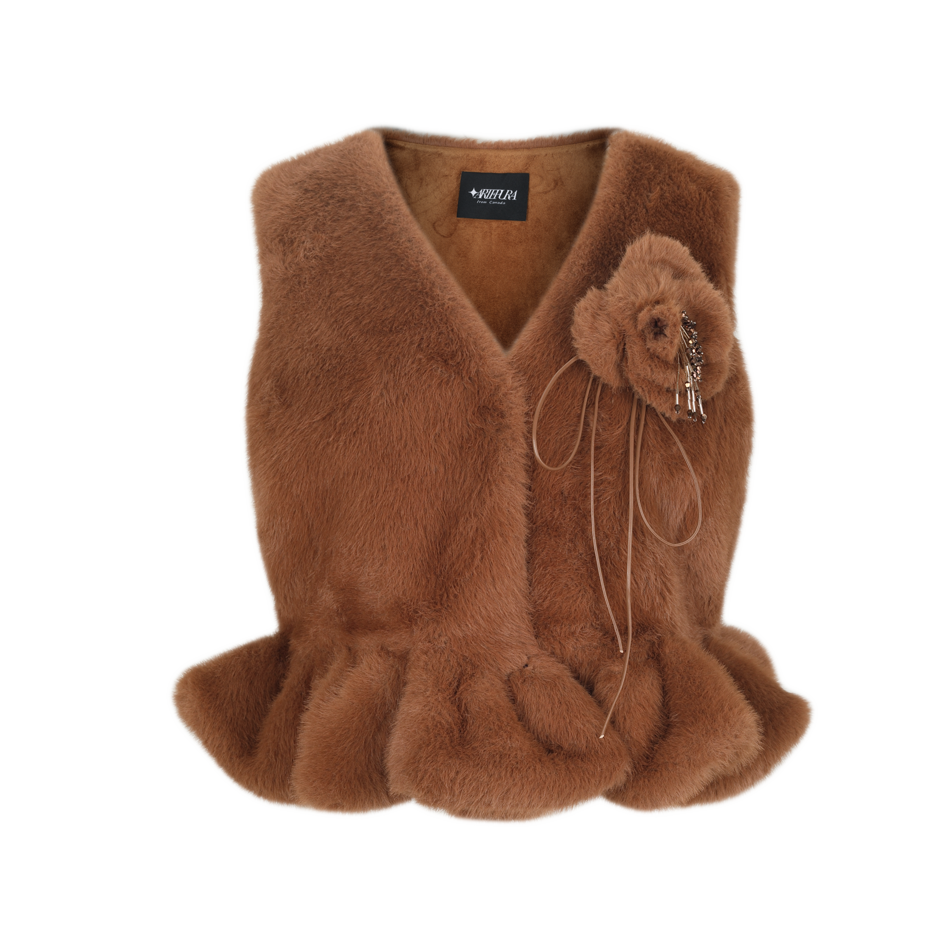 Brown Faux Fur Floral Vest