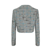 Gray Gradient Plaid Lace-Trim Jacket