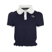 Navy Lace Polo Top