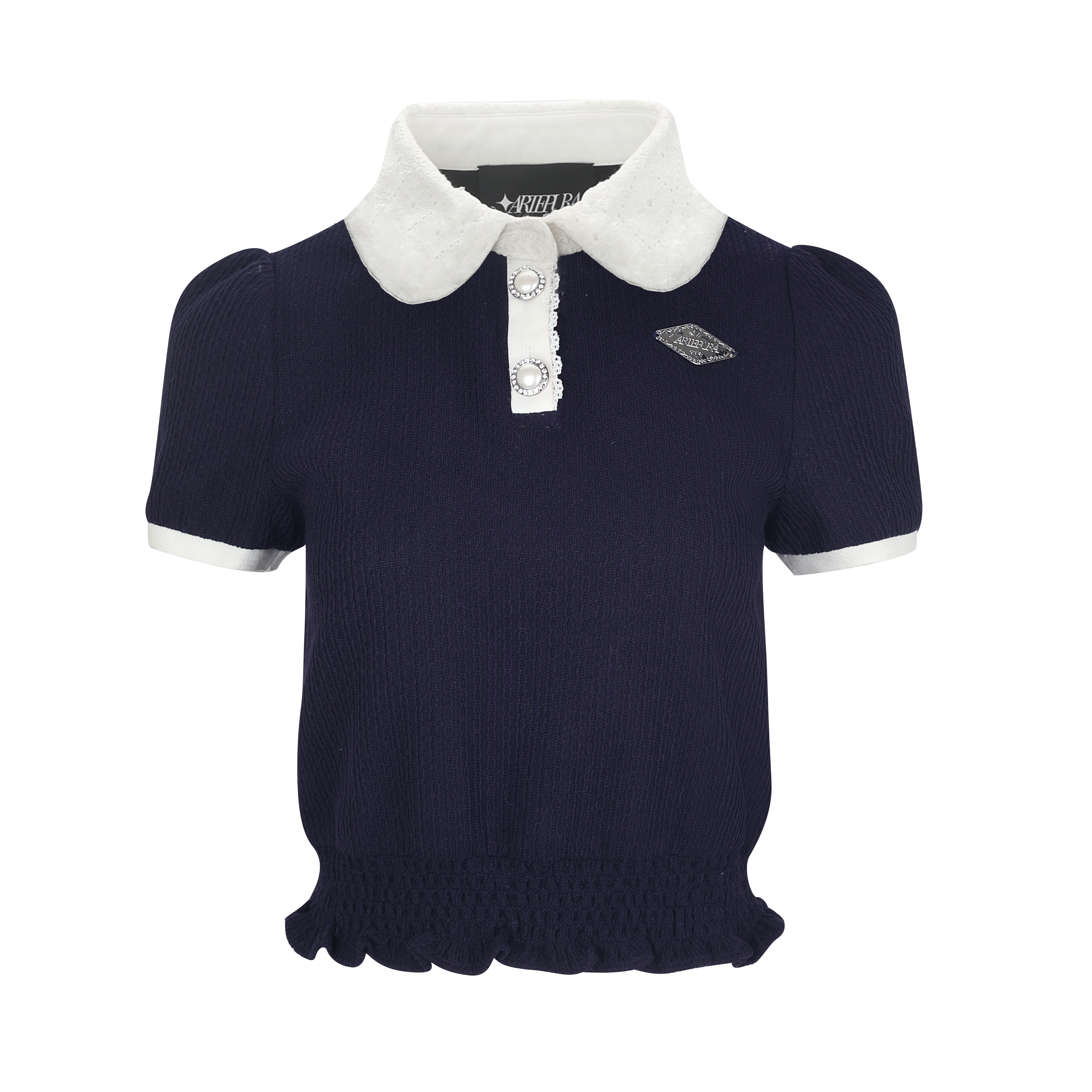 Navy Lace Polo Top