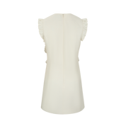 White Diagonal-Panel Fringe Trim Dress