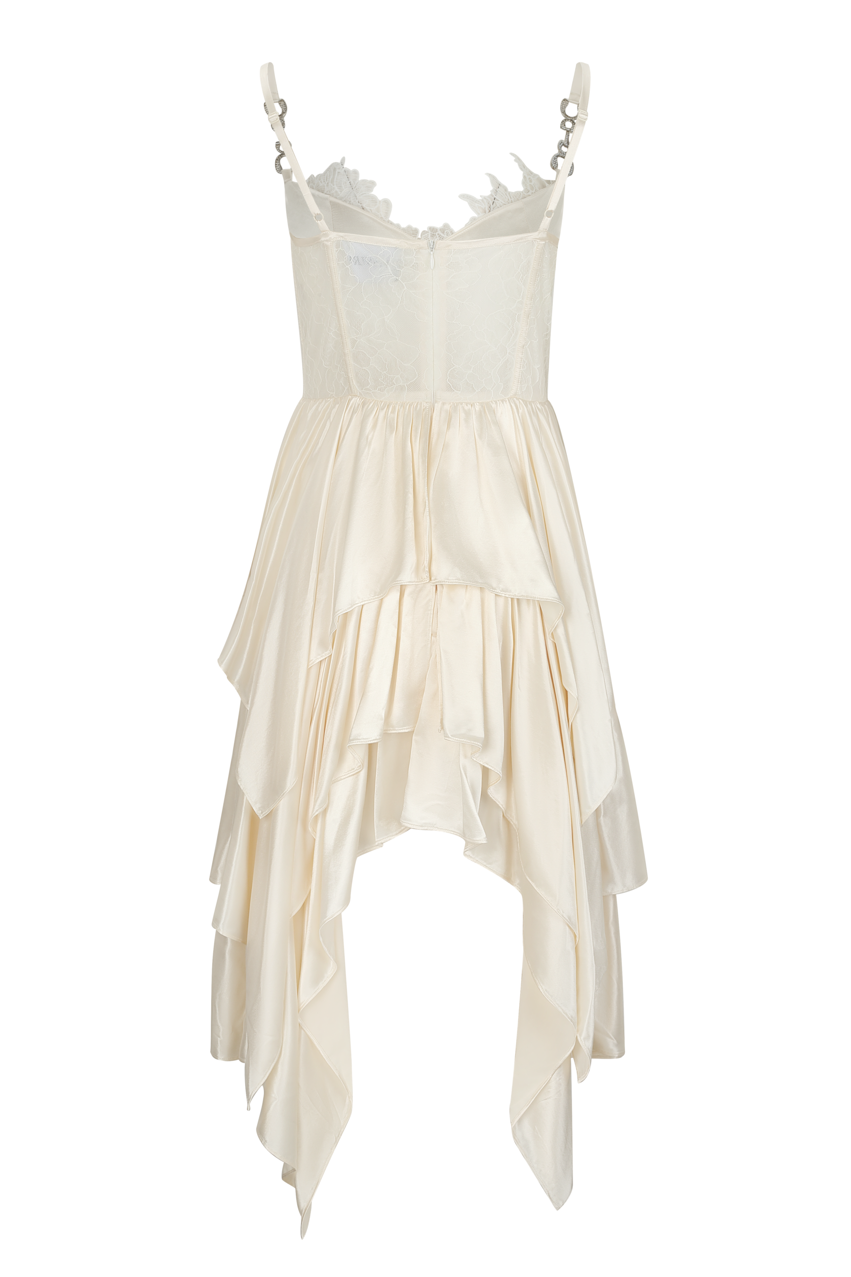 Ivory Tiered Pearl-Gloss Satin Dress
