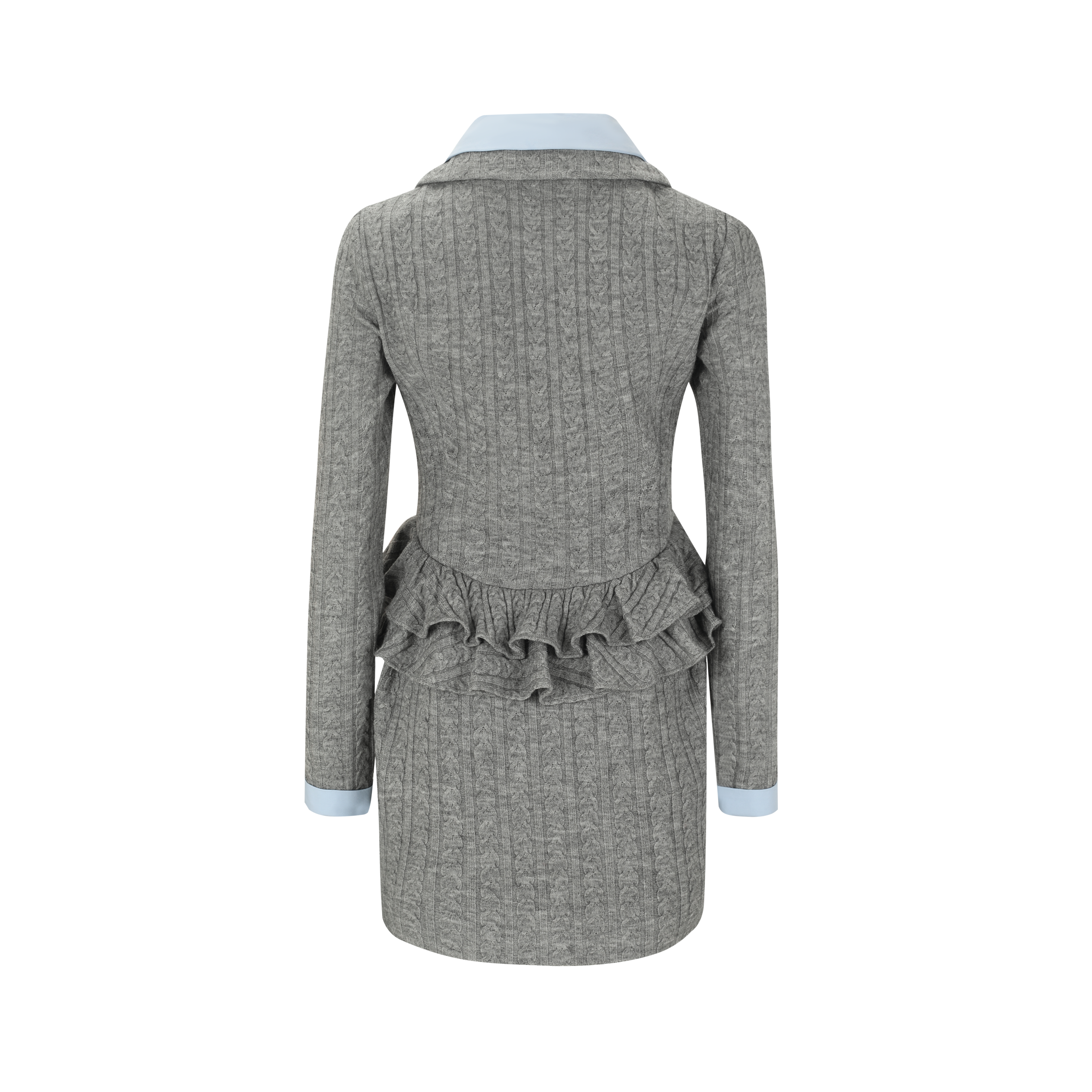 Gray Cable-Knit Bubble-Hem Faux-Layer Dress