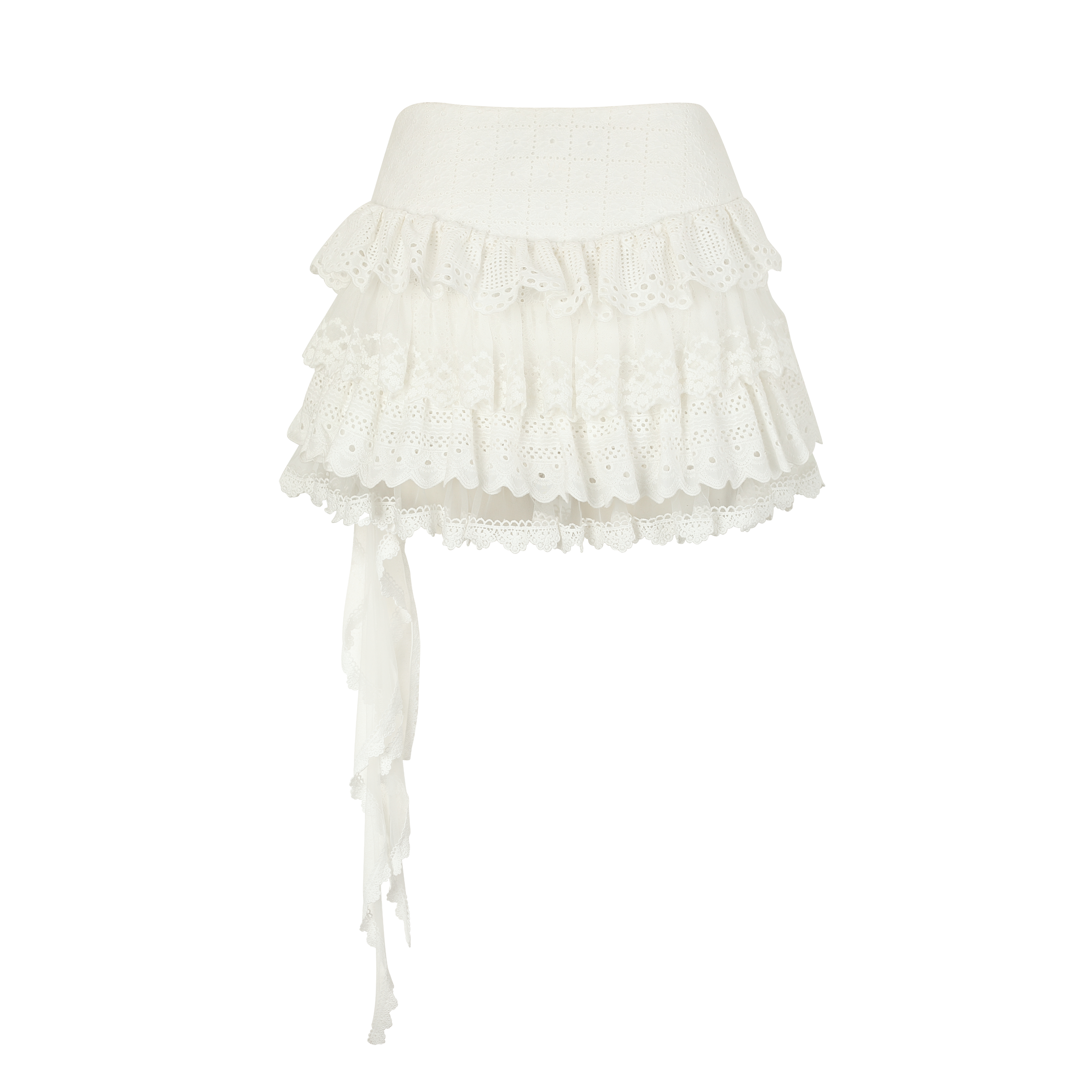 White Tiered Lace Ribbon Skirt
