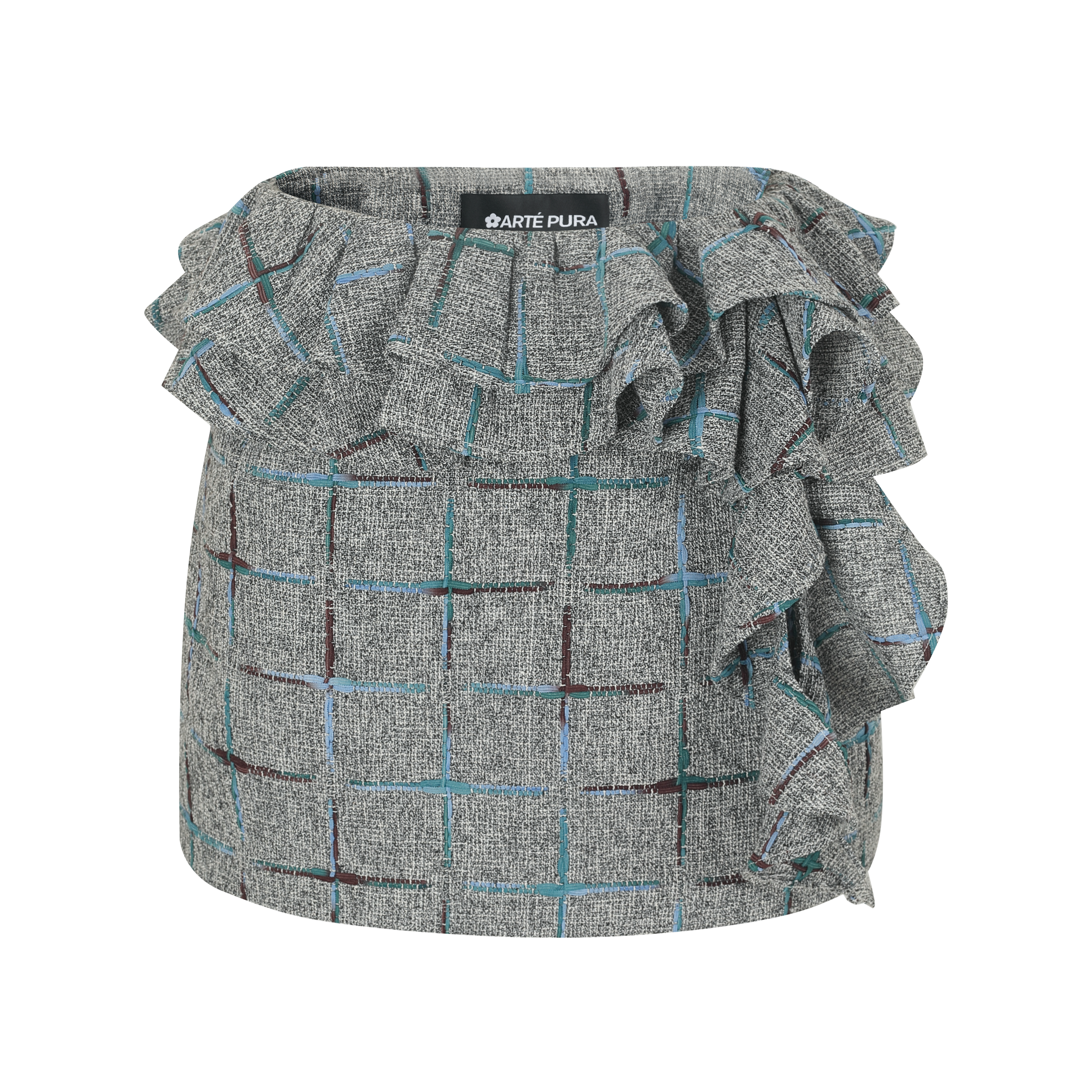 Gray Plaid Bubble-Waist Skirt