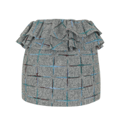 Gray Plaid Bubble-Waist Skirt
