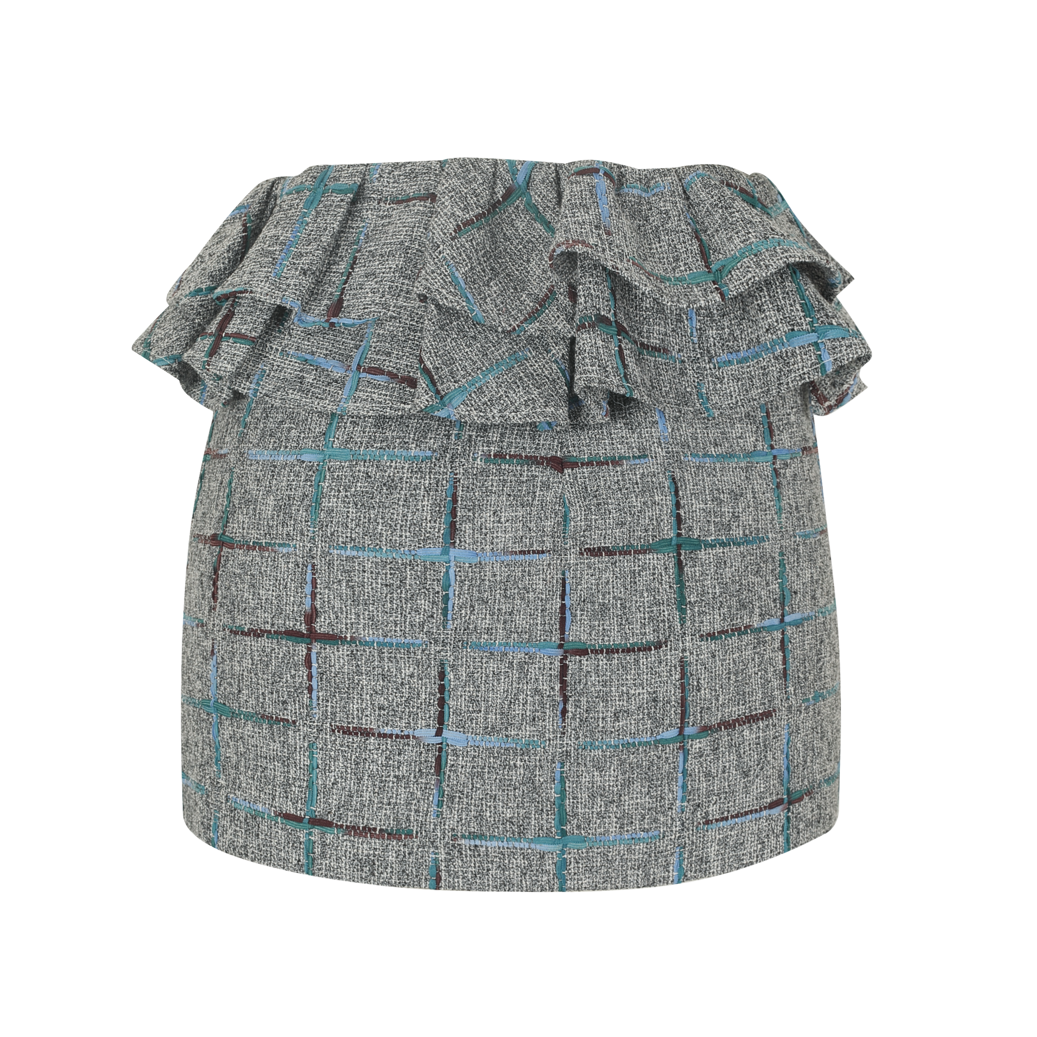 Gray Plaid Bubble-Waist Skirt