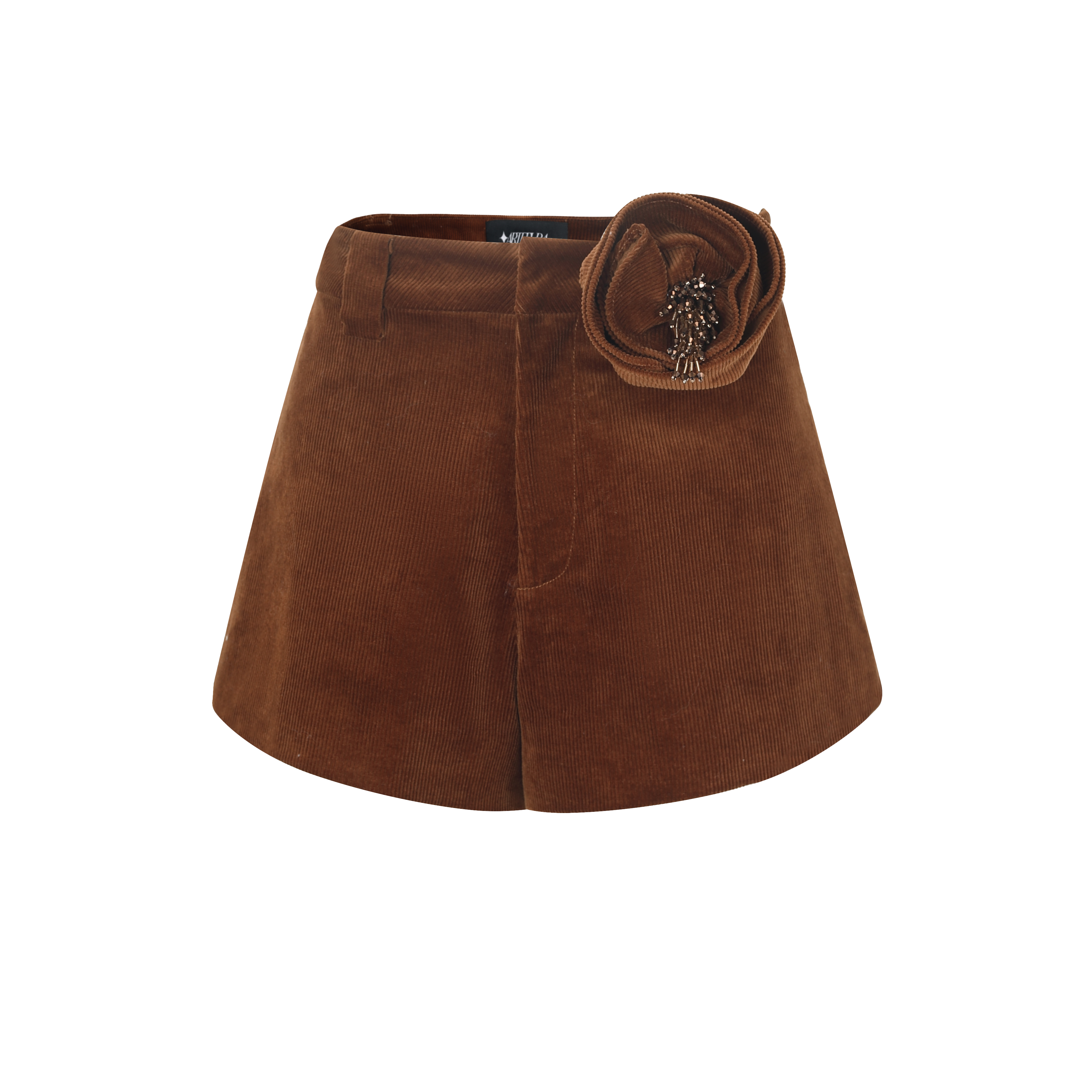 Brown Flowers Corduroy Shorts