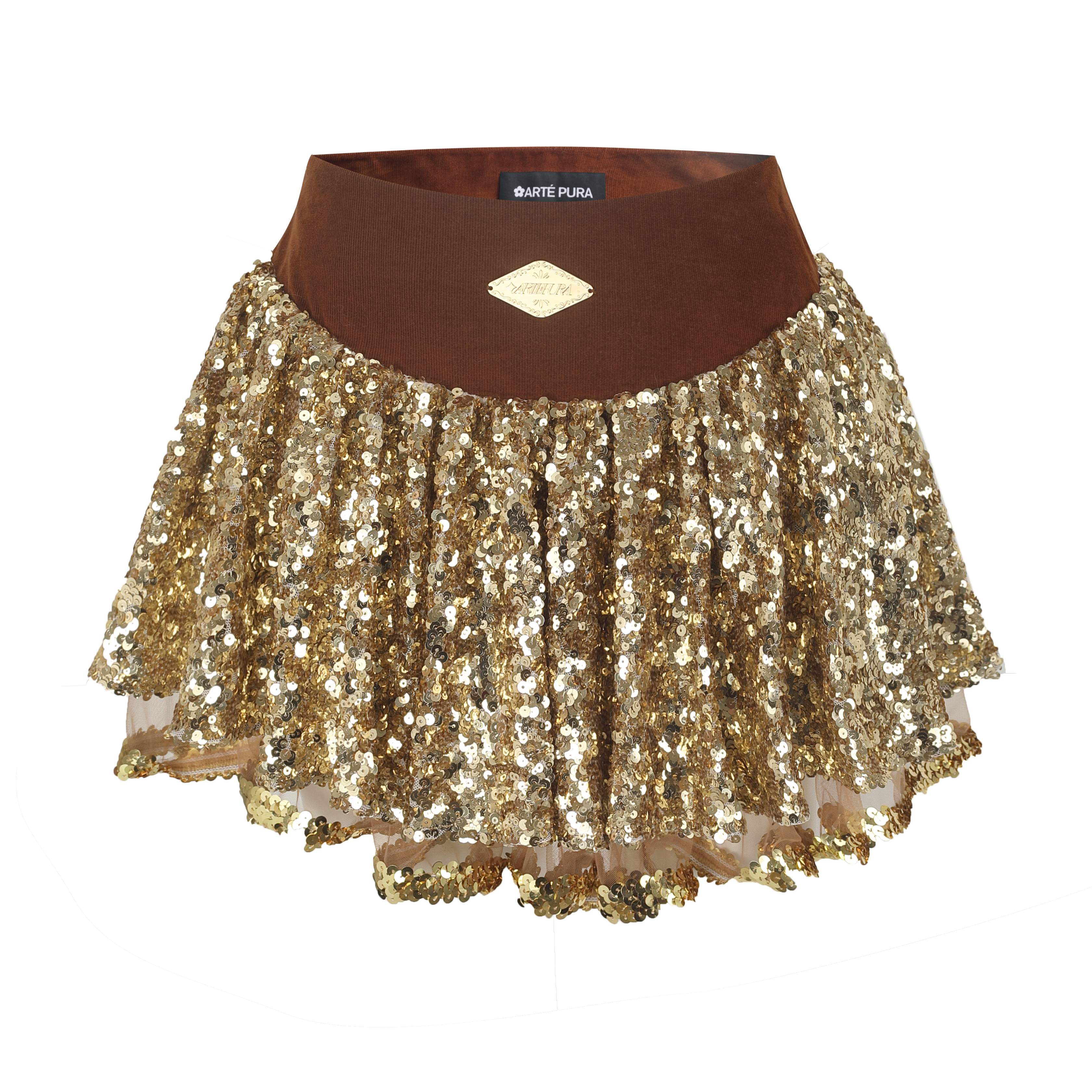 Brown Corduroy Sequin Puff Skirt