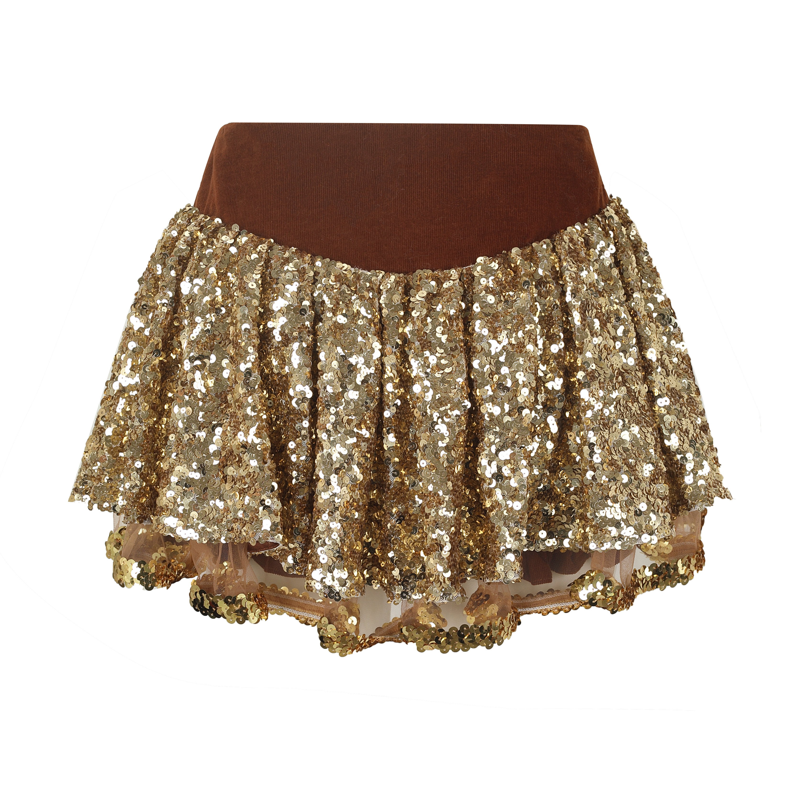 Brown Corduroy Sequin Puff Skirt