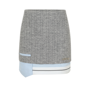 Gray Cable-Knit Panel Skirt with Faux Pockets