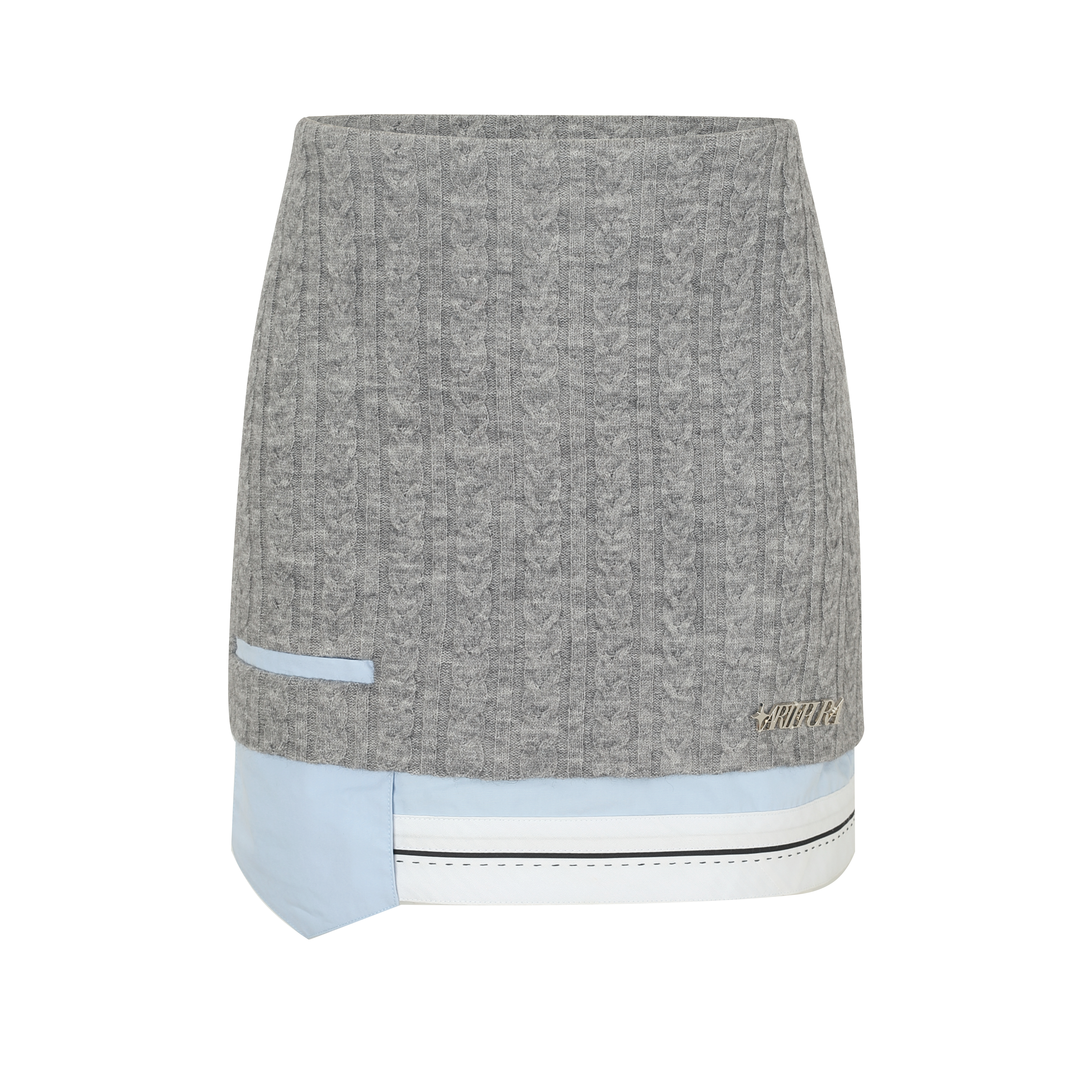 Gray Cable-Knit Panel Skirt with Faux Pockets